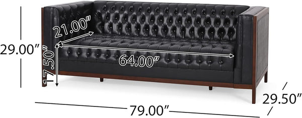 English Elm 3 Seater Mid-century Modern Sofa with Button Tufted Diamond Stitching and Rubberwood Frame 72144.00A_72144.00B