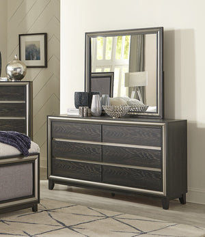 English Elm Modern Grant 6-Drawer Dresser in Ebony Oak Veneer with Silver Banding, Hidden Pulls, 60" x 35.5" B011P170939