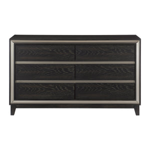 English Elm Modern Grant 6-Drawer Dresser in Ebony Oak Veneer with Silver Banding, Hidden Pulls, 60" x 35.5" B011P170939