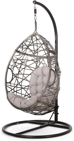 English Elm Marlin Wicker Hanging Egg Chair Teardrop Cocoon Seat for Patio or Sunroom 54672.00BSKGRY-62075.00HNGBLK