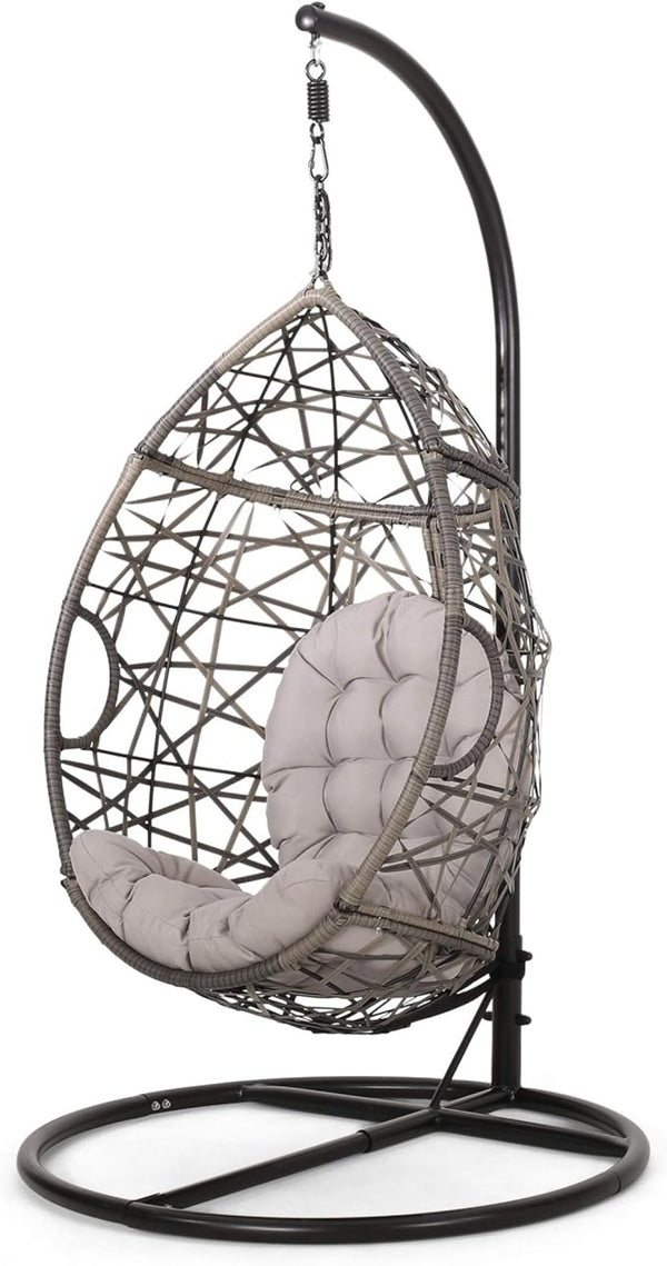 English Elm Marlin Wicker Hanging Egg Chair Teardrop Cocoon Seat for Patio or Sunroom 54672.00BSKGRY-62075.00HNGBLK