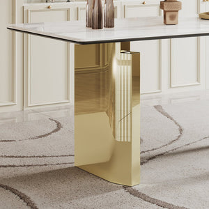 English Elm 0.47" Sintered Stone Glass Top Rectangular Dining Table with Polished Steel Base Seats Six W1311S00175