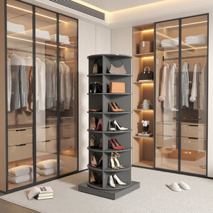 English Elm New Rotating Gray Shoe Tower with 7 Tiers Holds 28 Pairs for Entryway Storage W1320P156771
