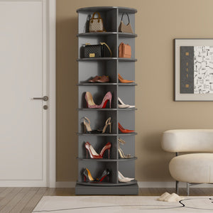 English Elm New Rotating Gray Shoe Tower with 7 Tiers Holds 28 Pairs for Entryway Storage W1320P156771