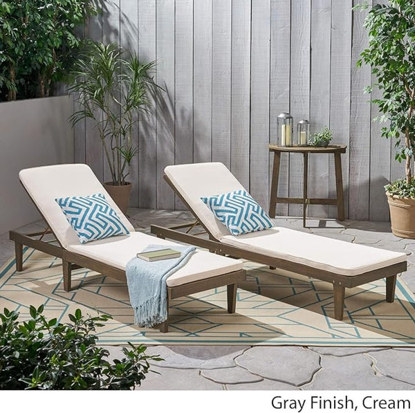English Elm Nadine Outdoor Chaise Lounge Cushion Water Resistant Full Body Patio Coverage Grey+Cream 63493.00WTCGRY2-CUSH-CRM