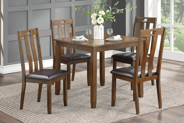English Elm Brown Weston 5pc Dining Set with Acacia Veneer Table and Faux Leather Upholstered Chairs, Transitional Design Brown 40 L x 40.25 W x 14.75 H B011P170887