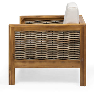 English Elm Christopher Knight Home® - Outdoor 4-Piece Acacia Wood Chat Set With Wicker Accents, Water-Resistant Cushions & Teak Finish 68942.00BGE-2_70141.00BGE