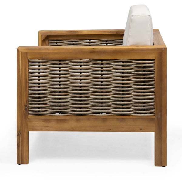 English Elm Christopher Knight Home® - Outdoor 4-Piece Acacia Wood Chat Set With Wicker Accents, Water-Resistant Cushions & Teak Finish 68942.00BGE-2_70141.00BGE