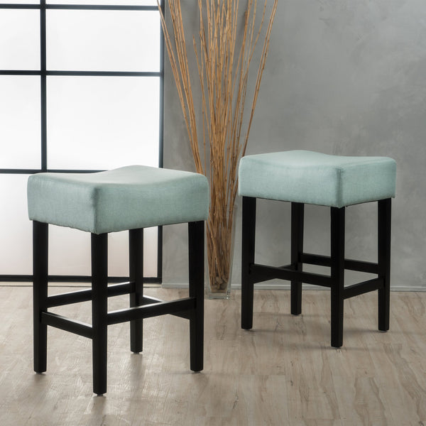 English Elm Christopher Knight Home® - Set Transitional 2-Piece Backless Fabric Counter Height Barstools with 26.75" Seat Height, Durable Upholstery and Sturdy Frame Light Blue 74492.00FLBLU