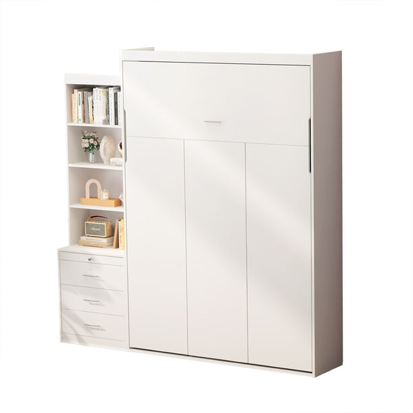 English Elm Morden Design Full Size Murphy Bed with Storage Drawers and Shelving White Cabinet Wall Bed W650S00002