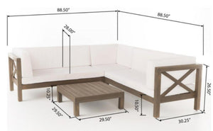 English Elm Brava Acacia Wood Outdoor Modular Sofa Set Mid-century Slatted Cross-back Patio Seating 57967-8-64489WHI-64496GRY