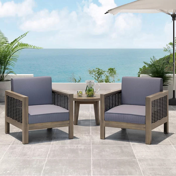English Elm Christopher Knight Home® - Set of 2 Acacia Wood Outdoor Club Chairs with Wicker Accents, Water-Resistant Cushions, Durable Finish Gray 68942.00DGRY-2