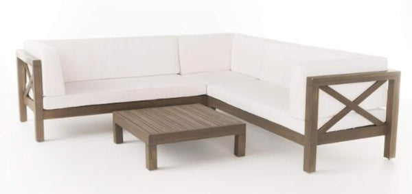 English Elm Brava Acacia Wood Outdoor Modular Sofa Set Mid-century Slatted Cross-back Patio Seating 57967-8-64489WHI-64496GRY