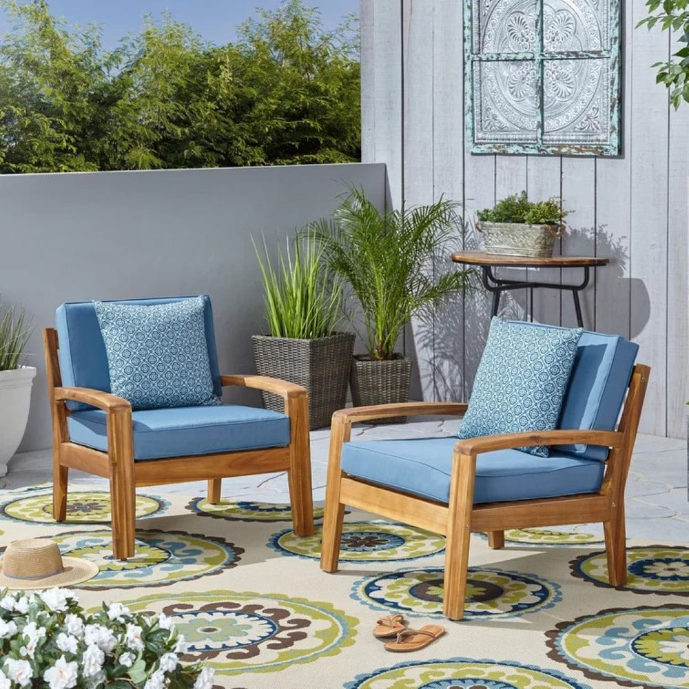English Elm [set of 4] Grenada Solid Acacia Outdoor Club Chairs Slat Panel Patio Lounge Seating Blue 57977.00FCUSH-BLUSKIN