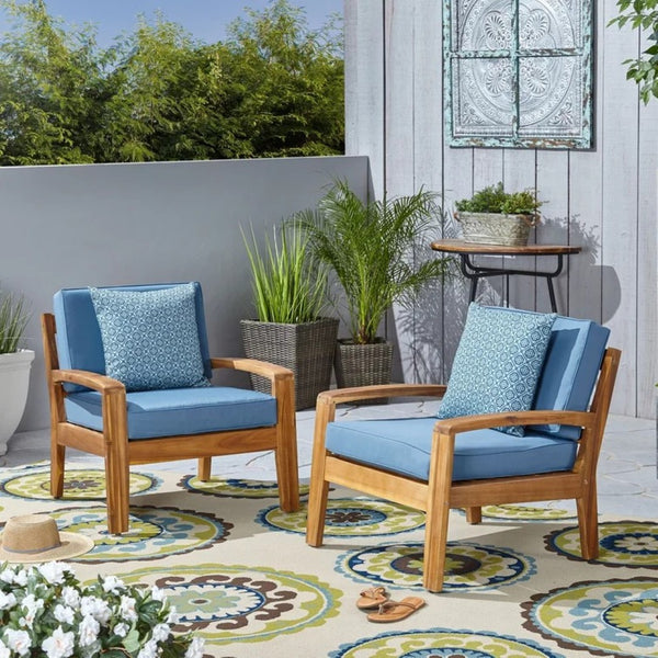English Elm [set of 4] Grenada Solid Acacia Outdoor Club Chairs Slat Panel Patio Lounge Seating Blue 57977.00FCUSH-BLUSKIN