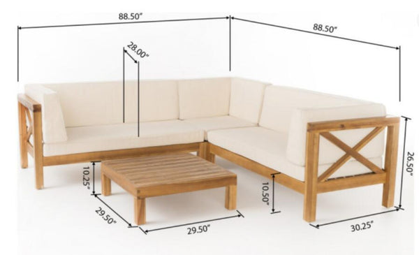 English Elm Brava Acacia Hardwood Outdoor Sectional Set with Cross-back Design and Weather-resistant Frame 57967-8BEI-64489BGE-64496.00