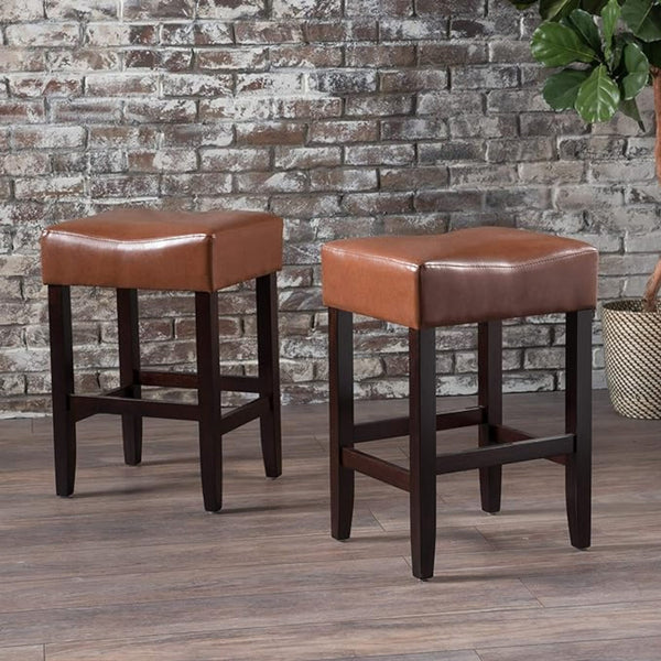 English Elm Christopher Knight Home® - Set Transitional 2-Piece Backless Fabric Counter Height Barstools with 26.75" Seat Height, Durable Upholstery and Sturdy Frame Brown 74492.00HZLNT
