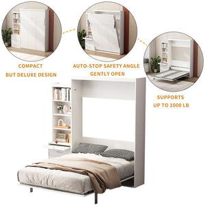 English Elm Morden Design Full Size Murphy Bed with Storage Drawers and Shelving White Cabinet Wall Bed W650S00002