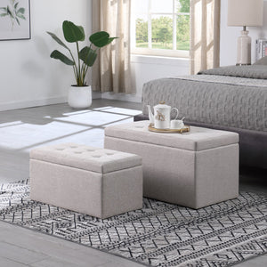 English Elm Ottoman Tufted Storage Bench with Linen Upholstery and Safety Hinges — Versatile Bedroom Living Room Accent Beige W1420P154575