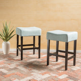 Christopher Knight Home® - Noble House - - Set Of 2, 26.75" Backless Leather Counter Height Barstool, Light Blue