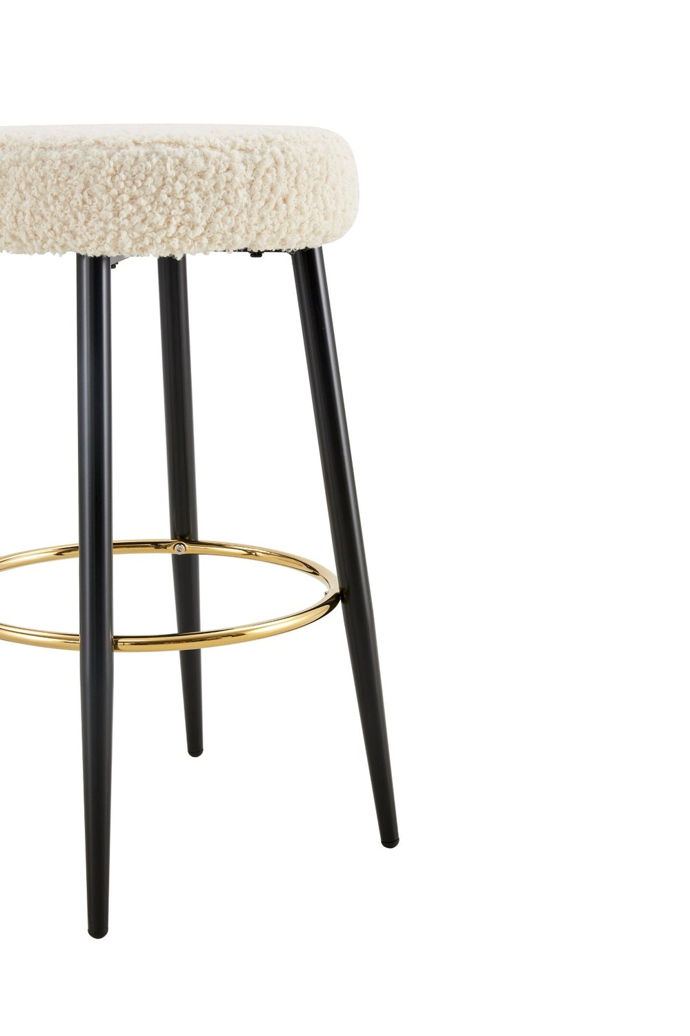 English Elm Counter Height Stools Set of 2 Faux Leather Seats Matte Steel Legs Gold Footrest Antique White W370P149776