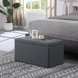 English Elm Ottoman Tufted Storage Bench with Linen Upholstery and Safety Hinges — Versatile Bedroom Living Room Accent Gray W1420P154574