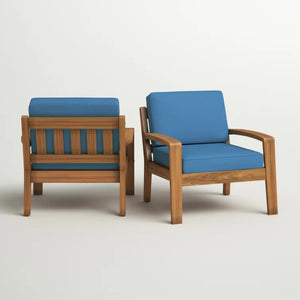 English Elm [set of 4] Grenada Solid Acacia Outdoor Club Chairs Slat Panel Patio Lounge Seating Blue 57977.00FCUSH-BLUSKIN