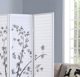 English Elm Bamboo Print 4-Panel Framed Room Screen/Divider, White