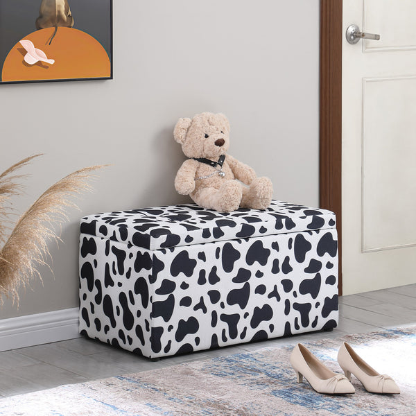 English Elm Ottoman Tufted Storage Bench with Linen Upholstery and Safety Hinges — Versatile Bedroom Living Room Accent Black White W1420P154576