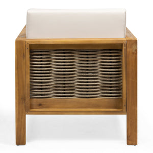 English Elm Christopher Knight Home® - Outdoor 4-Piece Acacia Wood Chat Set With Wicker Accents, Water-Resistant Cushions & Teak Finish 68942.00BGE-2_70141.00BGE