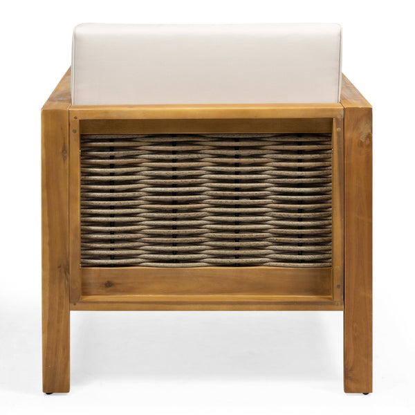 English Elm Christopher Knight Home® - Outdoor 4-Piece Acacia Wood Chat Set With Wicker Accents, Water-Resistant Cushions & Teak Finish 68942.00BGE-2_70141.00BGE