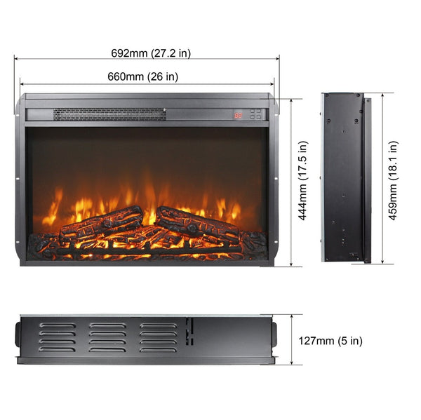 English Elm 26 Inch Electric Fireplace Insert Ultra Thin Log Set Led Flame with Remote Timer W1769103309