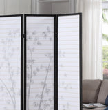 English Elm Bamboo Print 4-Panel Framed Room Screen/Divider, Black