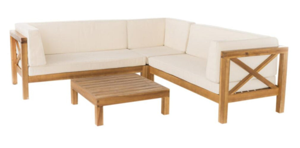 English Elm Brava Acacia Hardwood Outdoor Sectional Set with Cross-back Design and Weather-resistant Frame 57967-8BEI-64489BGE-64496.00