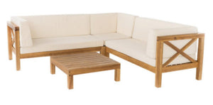 English Elm Brava Acacia Hardwood Outdoor Sectional Set with Cross-back Design and Weather-resistant Frame 57967-8BEI-64489BGE-64496.00