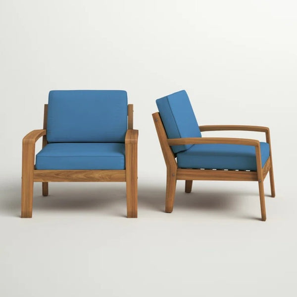 English Elm [set of 4] Grenada Solid Acacia Outdoor Club Chairs Slat Panel Patio Lounge Seating Blue 57977.00FCUSH-BLUSKIN