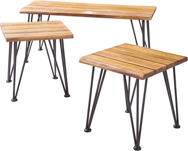 English Elm Christopher Knight Home® - Zion Industrial Coffee Table Set With Two Accent Tables - Rustic Acacia Wood & Metal Frame Design 61003.00-2_60392.00