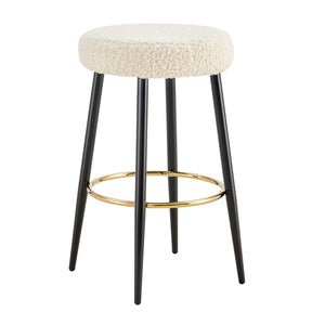 English Elm Counter Height Stools Set of 2 Faux Leather Seats Matte Steel Legs Gold Footrest Antique White W370P149776