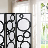 English Elm Arvada 4-Panel Wood Room Divider With Circle Pattern, Black