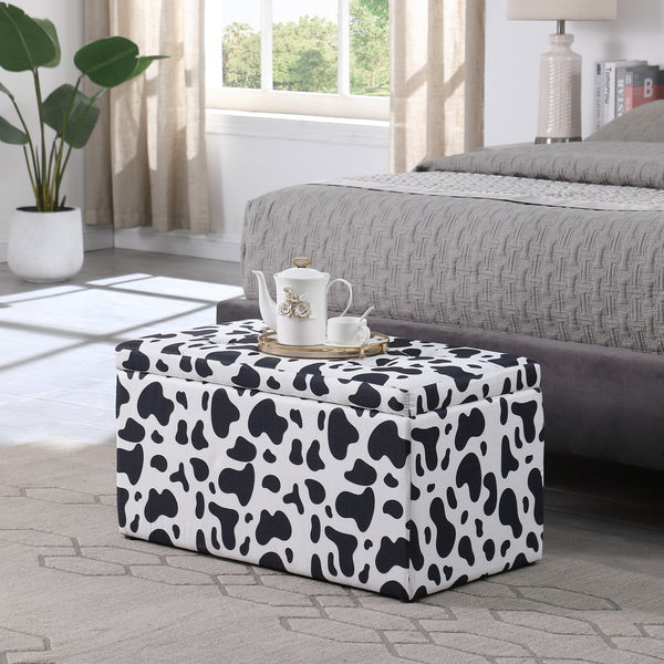 English Elm Ottoman Tufted Storage Bench with Linen Upholstery and Safety Hinges — Versatile Bedroom Living Room Accent Black White W1420P154576