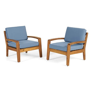 English Elm [set of 4] Grenada Solid Acacia Outdoor Club Chairs Slat Panel Patio Lounge Seating Blue 57977.00FCUSH-BLUSKIN