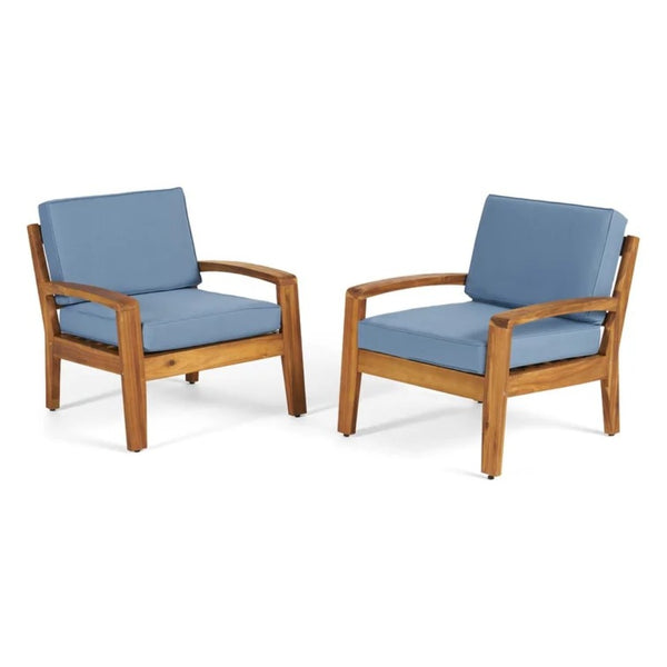 English Elm [set of 4] Grenada Solid Acacia Outdoor Club Chairs Slat Panel Patio Lounge Seating Blue 57977.00FCUSH-BLUSKIN