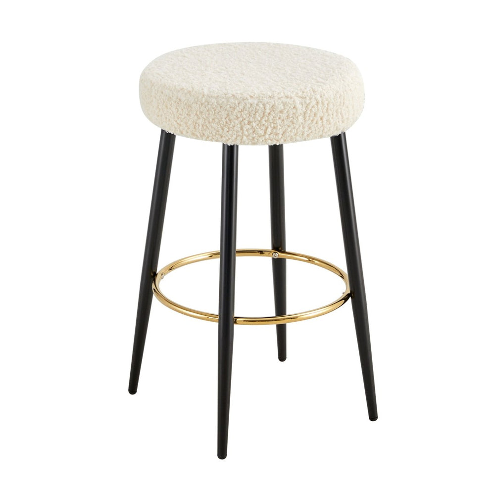 English Elm Counter Height Stools Set of 2 Faux Leather Seats Matte Steel Legs Gold Footrest Antique White W370P149776