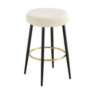 English Elm Counter Height Stools Set of 2 Faux Leather Seats Matte Steel Legs Gold Footrest Antique White W370P149776