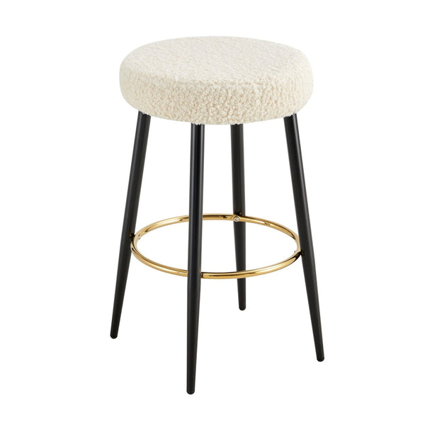 English Elm Counter Height Stools Set of 2 Faux Leather Seats Matte Steel Legs Gold Footrest Antique White W370P149776