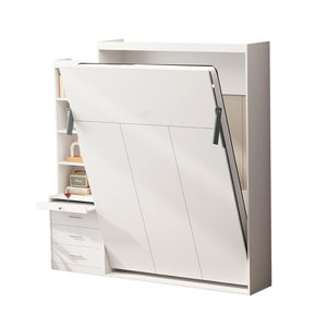 English Elm Morden Design Full Size Murphy Bed with Storage Drawers and Shelving White Cabinet Wall Bed W650S00002