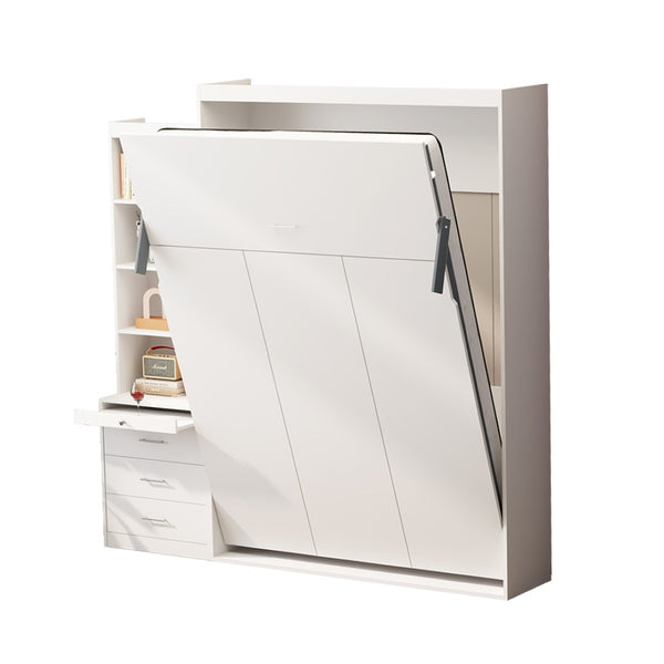 English Elm Morden Design Full Size Murphy Bed with Storage Drawers and Shelving White Cabinet Wall Bed W650S00002