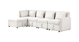 Hearth and Haven Helm 5 Pieces L-Shaped Sectional Sofa Set with Large Capacity Storage, Beige W1998S00003