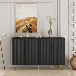 English Elm Black Fluted Buffet Cabinet Modern Sideboard with Adjustable Shelves, Large Storage Credenza for Living Room Decor W1321P171785
