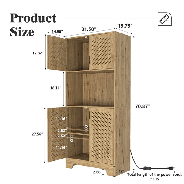 English Elm 71" Tall Farmhouse Kitchen Pantry Cabinet with Built-In Outlet, Microwave Stand, Drawers & Shelves for Stylish Wood Storage and Counter Space in Dining Room W2227P156038